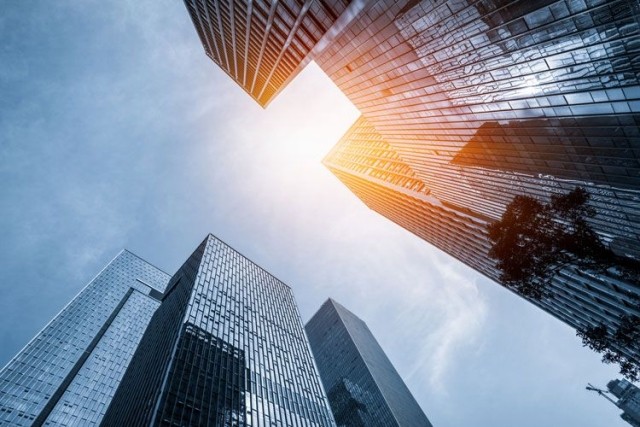 Buildings skyscrapers sun