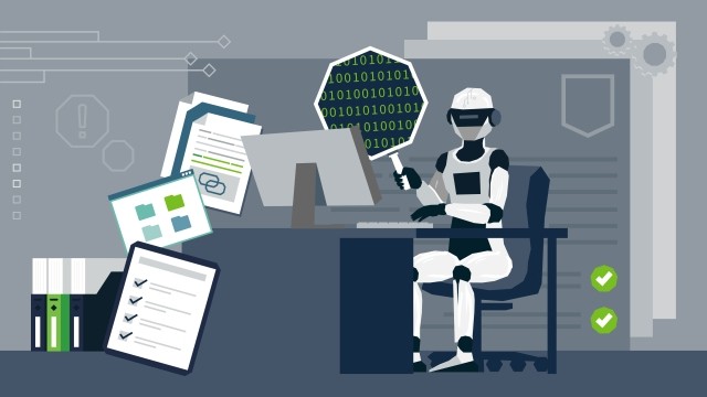 robot representing AI doing daily officework