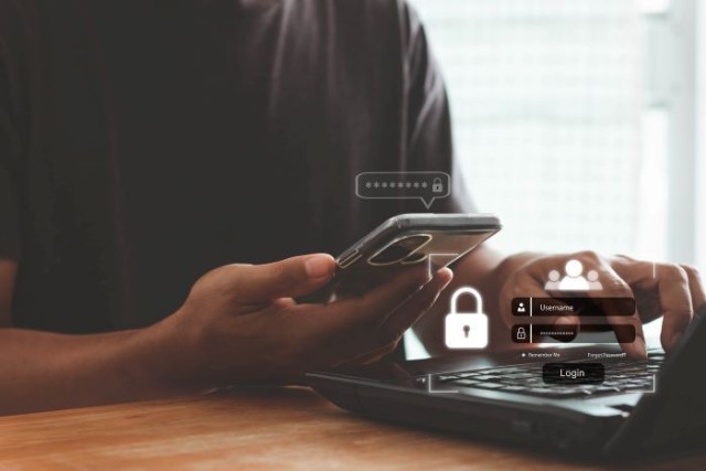 person inputting passwords on devices