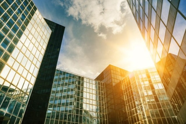 Blue sky sunset skyscrapers