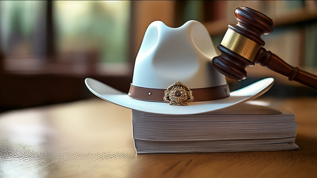 Law papers, cowboy hat, and a gavel