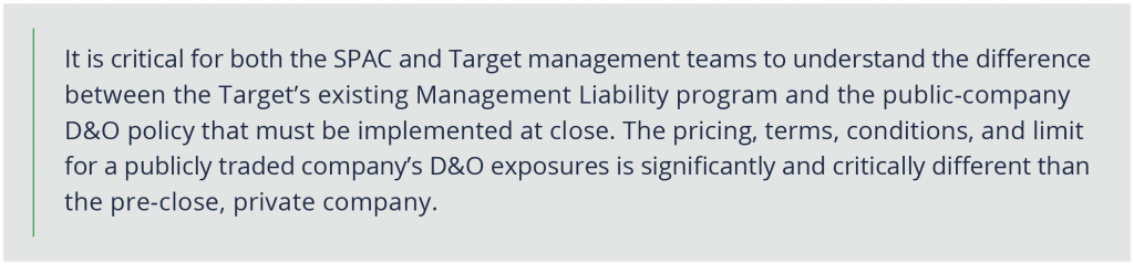 An image of text describing what both the SPAC and Target management teams need to understand during the close process.